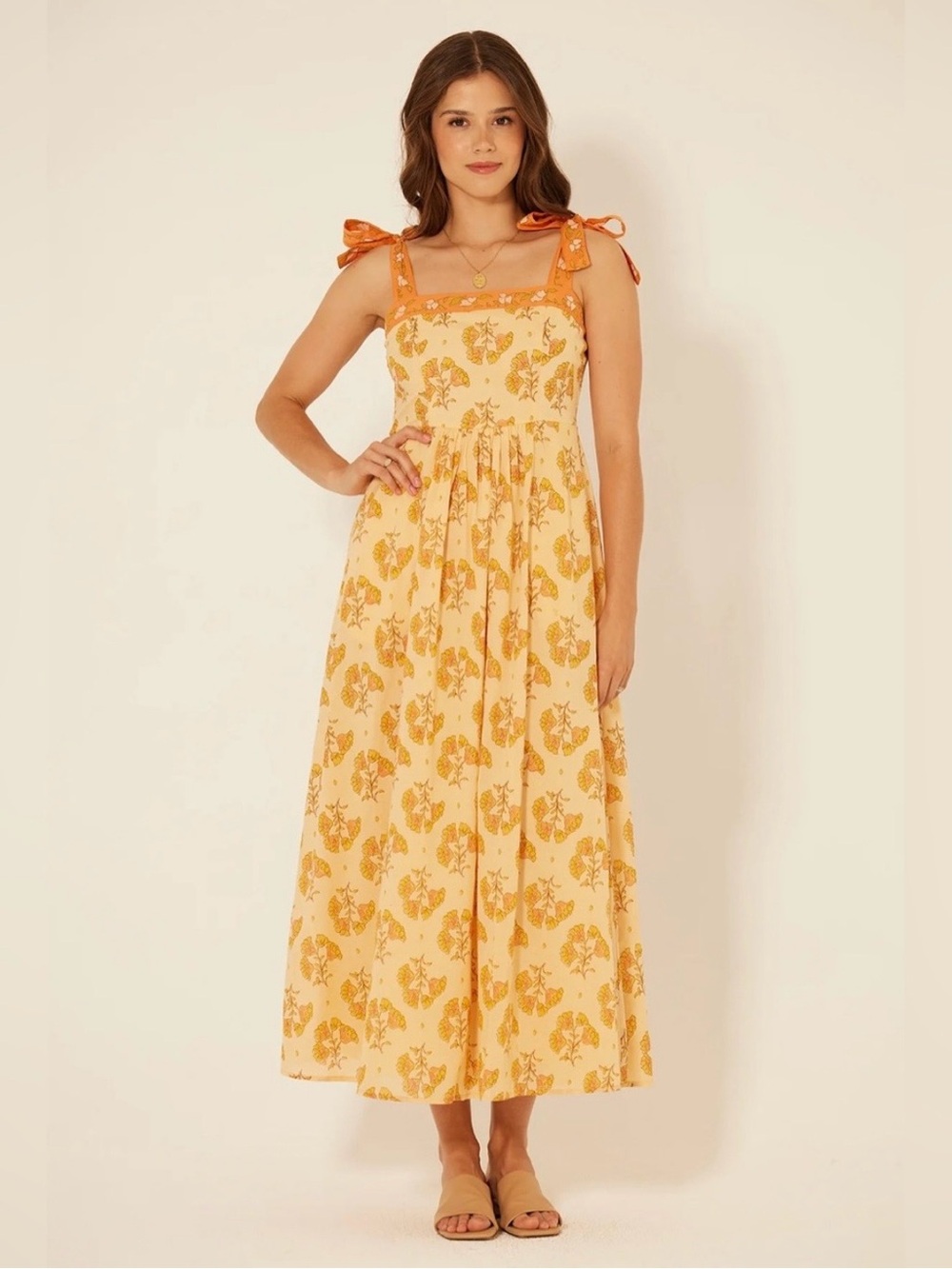 Patrons of Peace Cotton Maxi Dress with Orange Floral Print / Has Pockets!!!